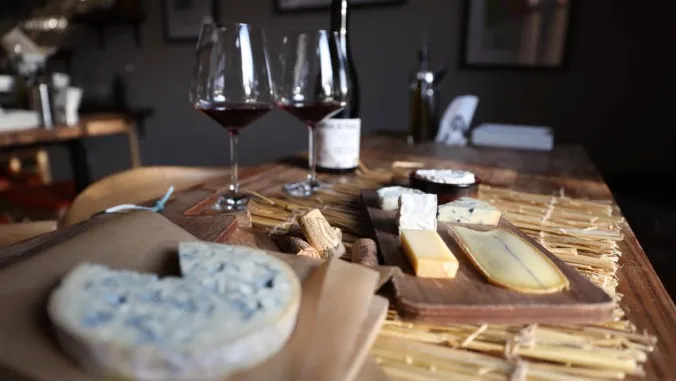 Cheese and wine on a table