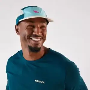 kiprun men s and women s running cap blue yellow and turquoise kiprun 8945024