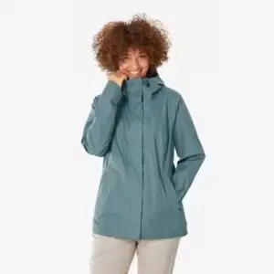 women s hiking waterproof jacket nh500 green quechua 8871470